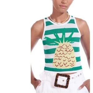 Staud S Pineapple Playa Tank Top Cabana Stripe Stretch Knit Resort Vacation NEW